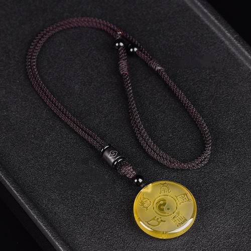 Taoism Five Sacred Mountains Yin Yang Liuli Crystal Balance Necklace