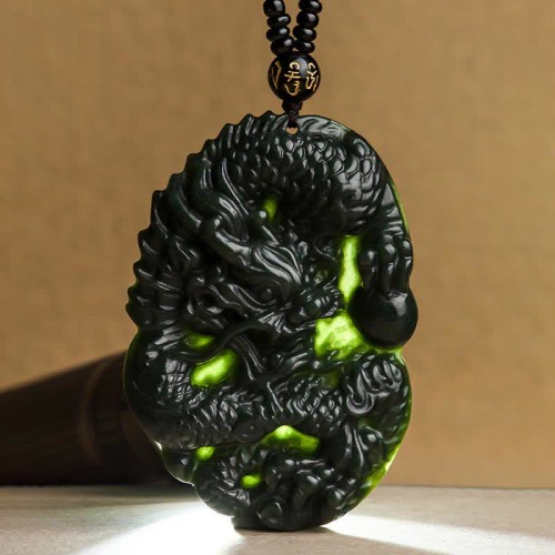 Hetian Cyan Jade Dragon Harmony Necklace Pendant Hetian Cyan Jade Dragon Harmony Necklace Pendant