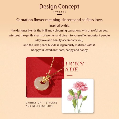 Sterling Silver Hetian Jade Carnation Flower Prosperity Necklace Sterling Silver Hetian Jade Carnation Flower Prosperity Necklace