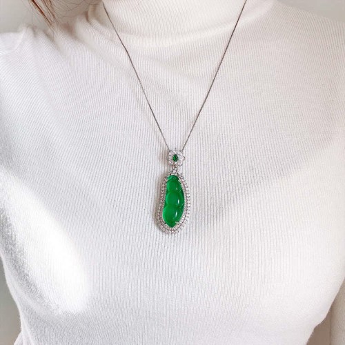 Fortune Bean Cyan Jade Luck Necklace Fortune Bean Cyan Jade Luck Necklace