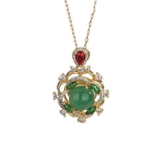 Cyan Jade Red Crystal Luck Necklace Cyan Jade Red Crystal Luck Necklace