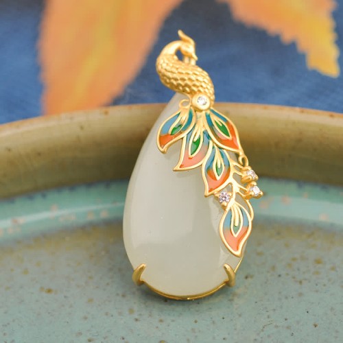 White Jade Peacock Protection Necklace White Jade Peacock Protection Necklace