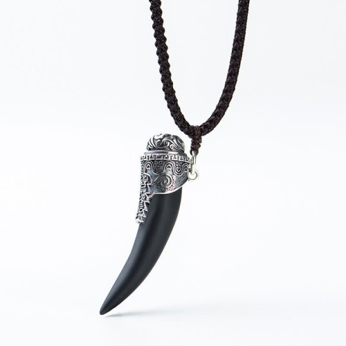 925 Silver Black Obsidian Wolf Tooth Strength Necklace 925 Silver Black Obsidian Wolf Tooth Strength Necklace