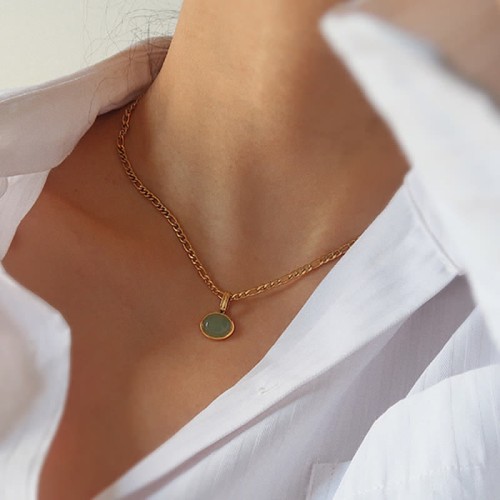 Oval Turquoise Strength Titanium Steel Pendant