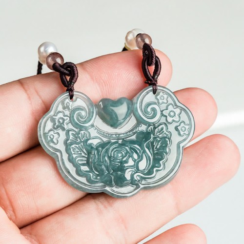 Natural Jade Peony Flower Luck Necklace Natural Jade Peony Flower Luck Necklace