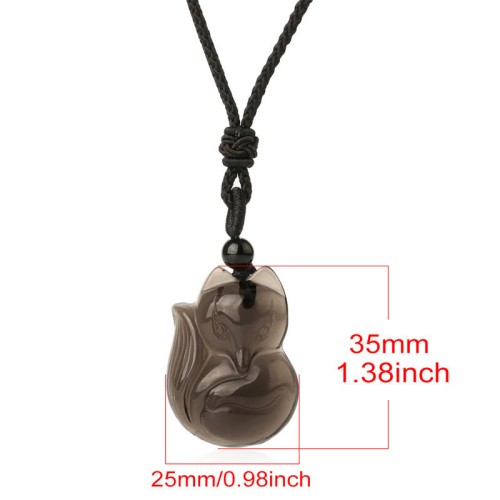 Natural Black Obsidian Tiger Eye Ice Fox Pendant Necklace Natural Black Obsidian Tiger Eye Ice Fox Pendant Necklace