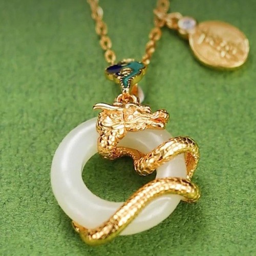 Dragon Year Hetian White Jade Success Necklace Pendant