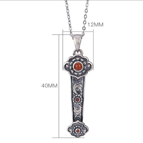 925 Sterling Silver Red Agate Cyan Jade Ruyi Blessing Necklace 925 Sterling Silver Red Agate Cyan Jade Ruyi Blessing Necklace