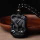 Black Obsidian Elephant Protection Key Chain Necklace Pendant