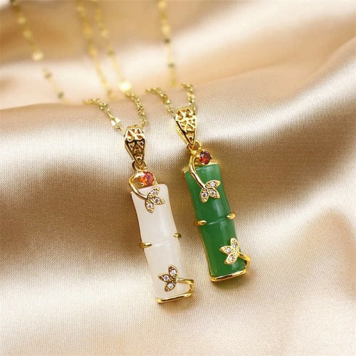 White Jade Bamboo Luck Necklace Pendant White Jade Bamboo Luck Necklace Pendant