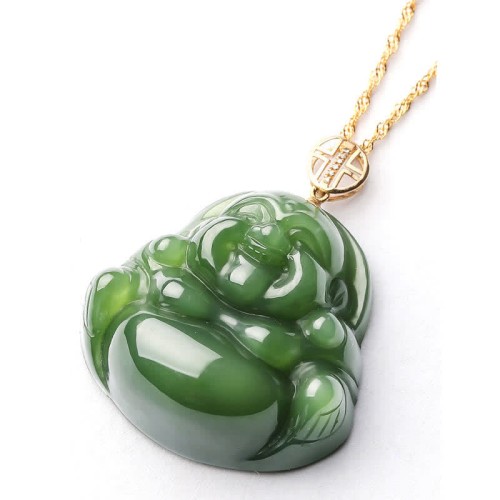 925 Silver Laughing Buddha Hetian Jade 18K Gold Necklace 925 Silver Laughing Buddha Hetian Jade 18K Gold Necklace
