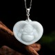 925 Silver Laughing Buddha White Jade Luck Necklace