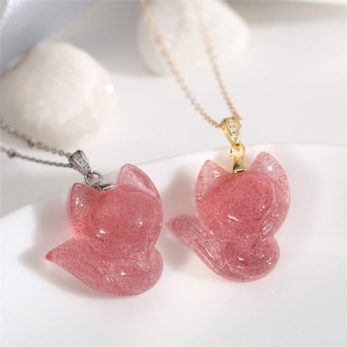 14k Gold Plated 925 Sterling Silver Strawberry Quartz Fox Healing Pendant 14k Gold Plated 925 Sterling Silver Strawberry Quartz Fox Healing Pendant
