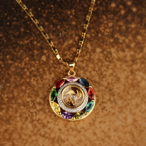 Colorful Zircon Copper Wealth Luck Necklace Pendant Colorful Zircon Copper Wealth Luck Necklace Pendant