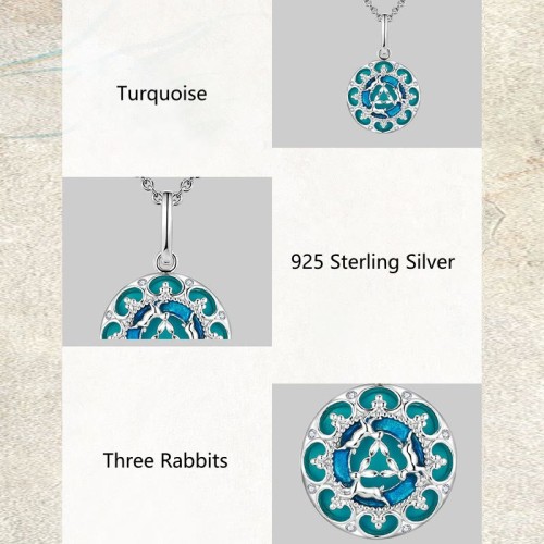 Sterling Silver Turquoise Three Rabbits Balance Necklace Pendant