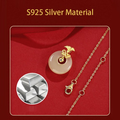 Sterling Silver Hetian Jade Carnation Flower Prosperity Necklace Sterling Silver Hetian Jade Carnation Flower Prosperity Necklace