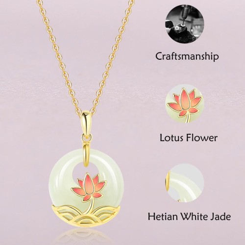 925 Sterling Silver Hetian White Jade Lotus Necklace