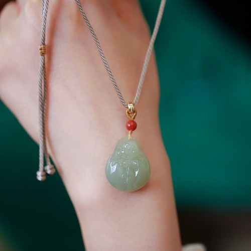 Laughing Buddha Hetian Jade Wealth Necklace