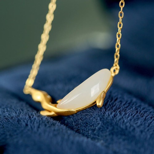 925 Silver White Jade Dolphin Luck Necklace
