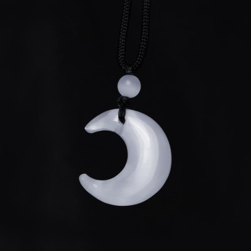 Silver Sheen Obsidian Crescent Moon Couple Necklace Pendant Silver Sheen Obsidian Crescent Moon Couple Necklace Pendant