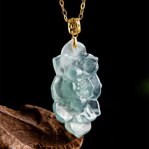 18K Gold Jade Lotus Prosperity Necklace Pendant 18K Gold Jade Lotus Prosperity Necklace Pendant