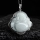 925 Sterling Silver Laughing Buddha Jade Necklace