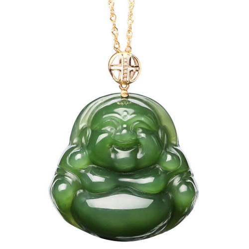 925 Silver Laughing Buddha Hetian Jade 18K Gold Necklace 925 Silver Laughing Buddha Hetian Jade 18K Gold Necklace