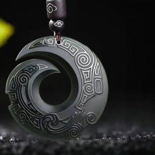 Hetian Cyan Jade Peace Buckle Necklace Pendant
