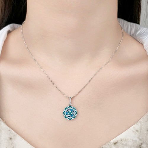 Sterling Silver Turquoise Three Rabbits Balance Necklace Pendant