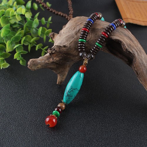 Wenge Wood Turquoise Stone Calm Necklace Pendant