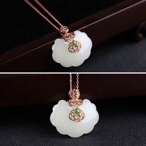 Sterling Silver White Jade Blessing Necklace Pendant Sterling Silver White Jade Blessing Necklace Pendant