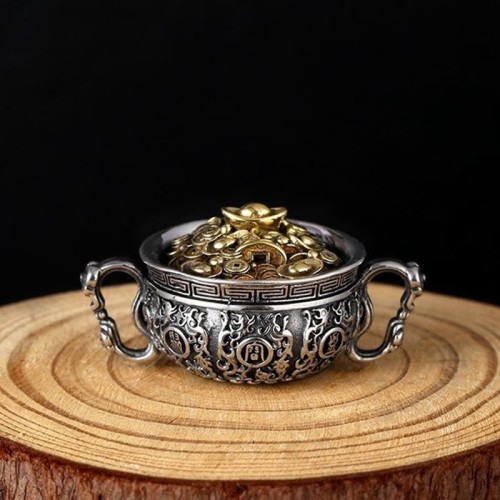 Treasure Bowl Copper Coin Wealth Necklace Pendant