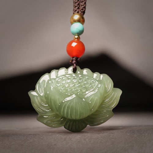 Hetian Cyan Jade Lotus Flower Success Necklace Pendant Hetian Cyan Jade Lotus Flower Success Necklace Pendant