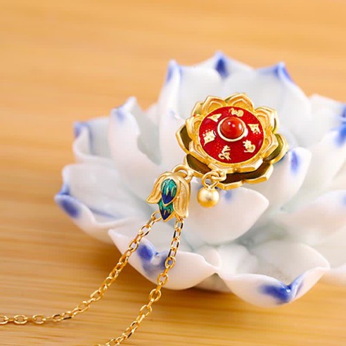 925 Silver Tibet Lotus Prayer Wheel Red Agate Necklace 925 Silver Tibet Lotus Prayer Wheel Red Agate Necklace