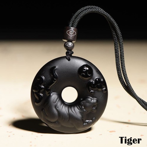 Black Obsidian Peace Buckle Strength Necklace Pendant Black Obsidian Peace Buckle Strength Necklace Pendant