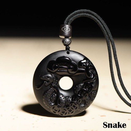 Black Obsidian Peace Buckle Strength Necklace Pendant Black Obsidian Peace Buckle Strength Necklace Pendant