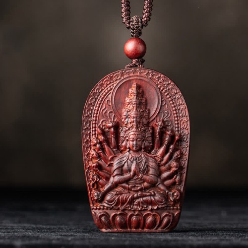 Chinese Zodiac Buddha Red Sandalwood Lotus Necklace