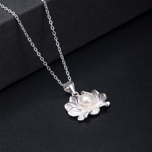 925 Sterling Silver Lotus Flower Pearl Wealth Necklace 925 Sterling Silver Lotus Flower Pearl Wealth Necklace