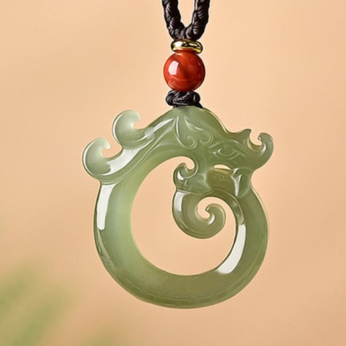 White Jade Cyan Jade Dragon Protection Necklace