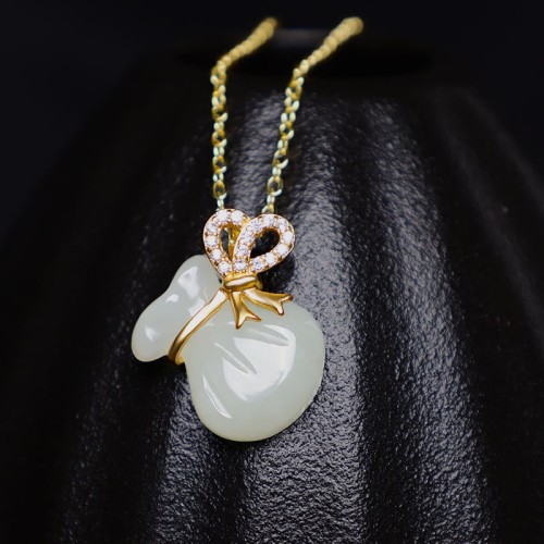 Natural Hetian White Jade Money Bag Necklace
