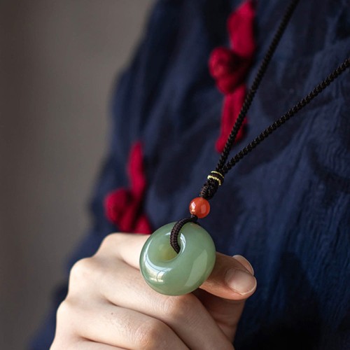 Round Jade Gray Jade Peace Luck Necklace Pendant