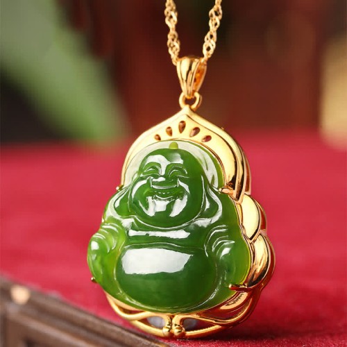 925 Sterling Silver Jade Laughing Buddha Necklace