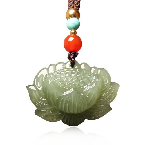 Hetian Cyan Jade Lotus Flower Success Necklace Pendant Hetian Cyan Jade Lotus Flower Success Necklace Pendant