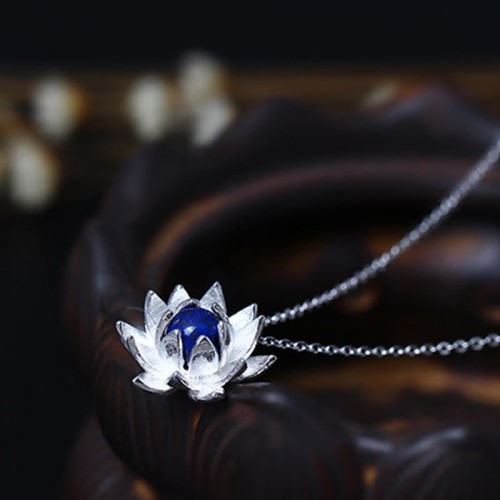 925 Silver Lazurite Lotus Flower Self-Care Necklace 925 Silver Lazurite Lotus Flower Self-Care Necklace