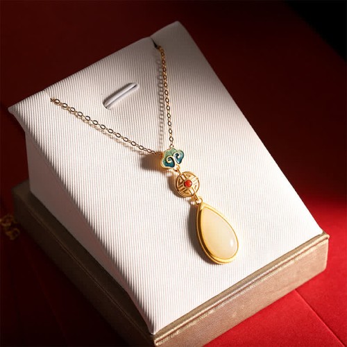 925 Silver Hetian White Jade Water Drop Necklace