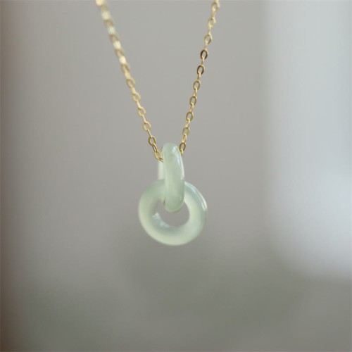 Sterling Silver Double Peace Buckle Hetian Jade Luck Pendant