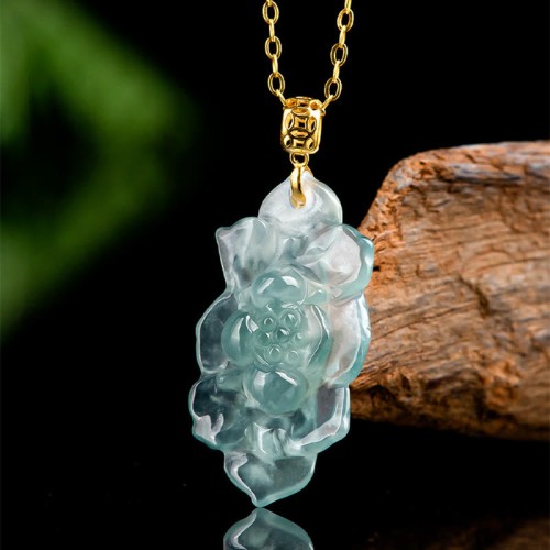18K Gold Jade Lotus Prosperity Necklace Pendant 18K Gold Jade Lotus Prosperity Necklace Pendant