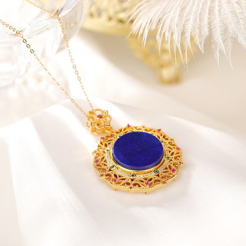 925 Sterling Silver Plated Gold Lazurite Positive Necklace 925 Sterling Silver Plated Gold Lazurite Positive Necklace