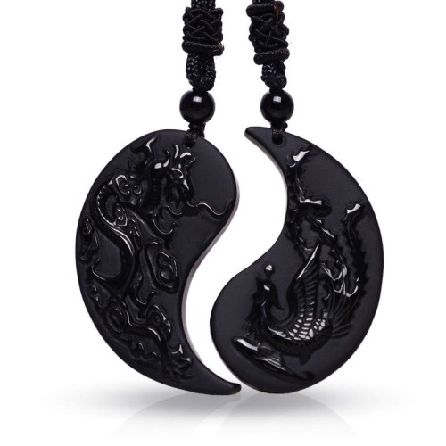 Black Obsidian Yin Yang Dragon Necklace Pendant Black Obsidian Yin Yang Dragon Necklace Pendant