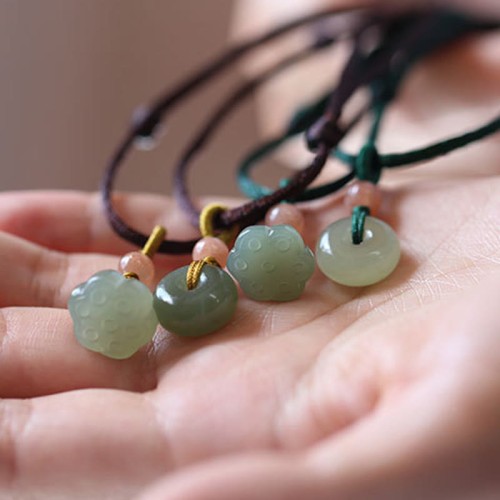 Round Jade Peace Lotus Abundance Necklace Pendant